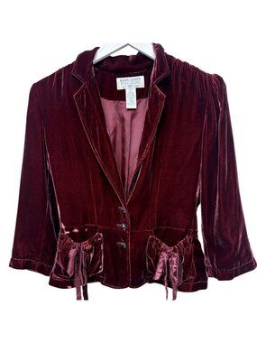Polo Jeans Ralph Lauren Velvet Blazer Women Small Wine Silk Blend Holiday Jacket